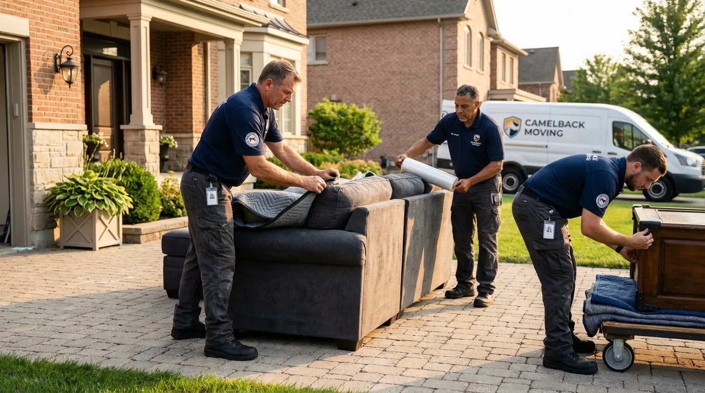 Large estate moving crew wrapping furniture in Holbrook, MA